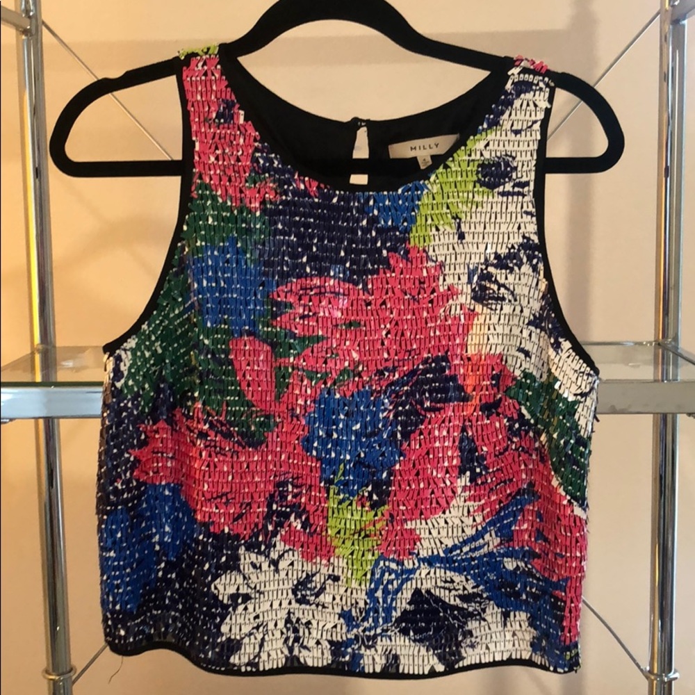 Milly Floral Sequin Top